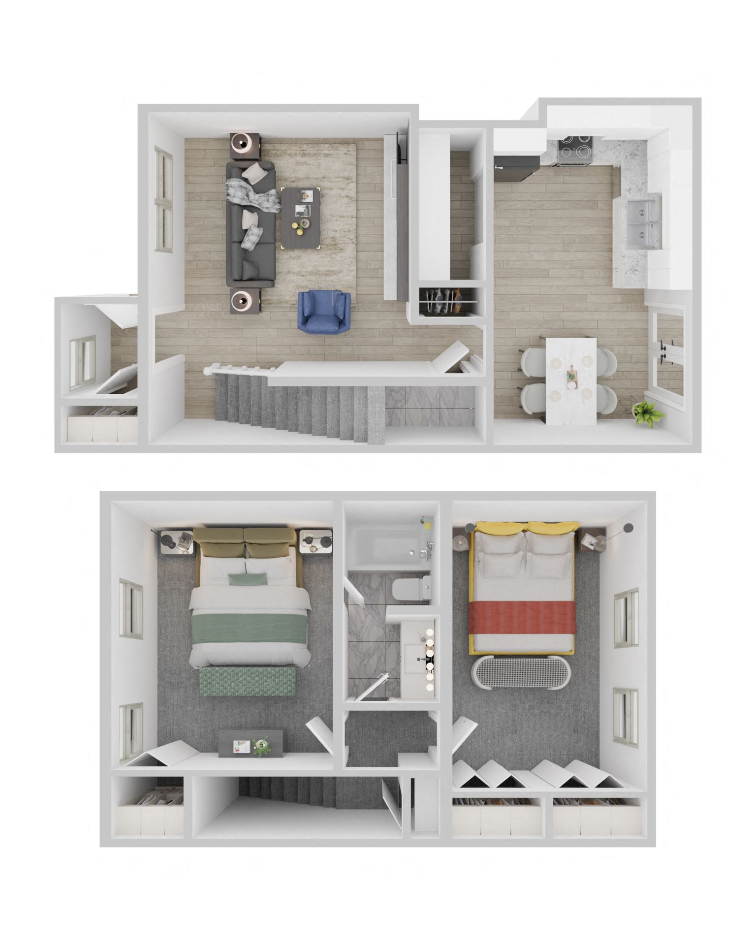 Floor plan for 2 beds, 1.5 baths, 1125 sqft